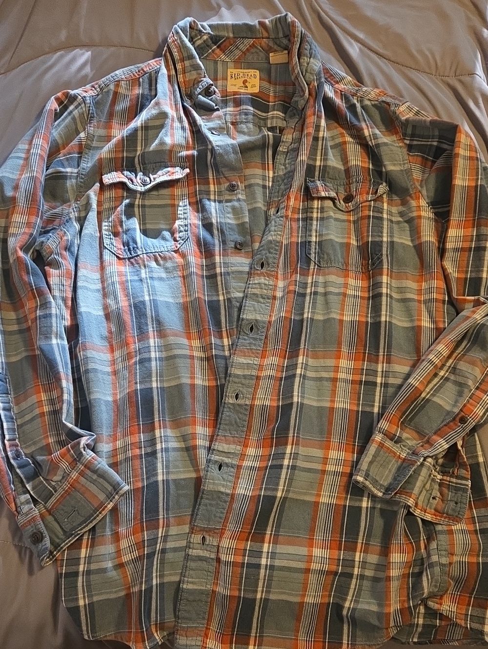 Red Head Brand Co. Men's Orange & Blue Plaid Long-Sleeve Button-Up Shirt